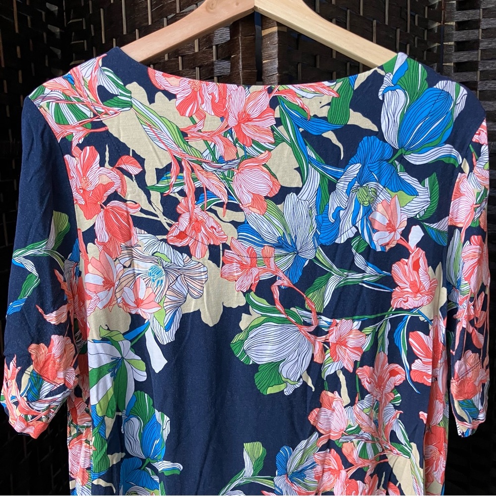 Chico's Blue Floral Short Sleeve Tee Top Blouse Womens 2 Large - Picture 7 of 8
